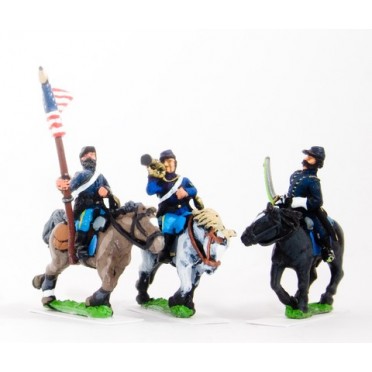 BG58H Union or Confederate: Command: Officer, Standard Bearer & Bugler in Kepi on charging horses
