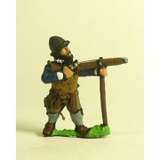 Spanish & English 1559-1605AD: Musketeer in Cabasset & padded jacket, firing