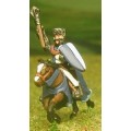 Mounted Knights, 1150-1200AD with Large Shield & Mace, Axe or Sword, in Mail Coif over Flat Top Helm on Unarmoured Horse 0
