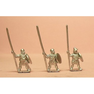 Heavy Infantry in assorted helms with Long Spear & Round Shield