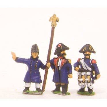 French: Old Guard: Command: Officers Standard Bearers & Drummers in Greatcoat & Chapeau