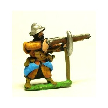 16-17th Century Polish: Musketeer in Helmet with 2 Handed Axe, firing