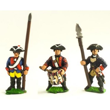 Seven Years War Prussian: Command: Musketeer Officer, Standard Bearer (with flag pole only - no cast metal flag) & Drummer