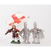 European Armies: Command: Officer, Standard Bearer & Drummer in Mitre with Falling Bag (English / Danish)