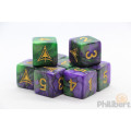 Yellow Sign Dice - Purple and Green Masked Edition D6 set 0