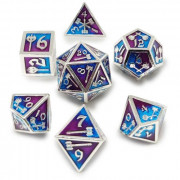 Set de 7 Dés JDR Répliquant : Haches - Nickel bleu et violet
