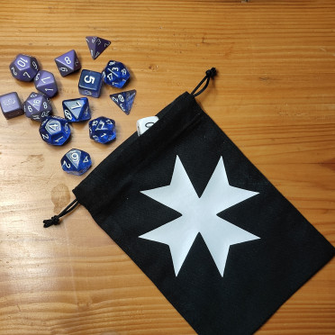 Black dice bag with white Templar cross pattern