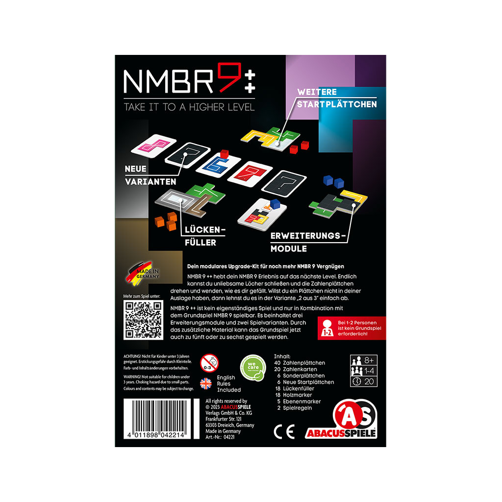ABACUSSPIELE NMBR 9++ (estensione) – Gioco Impilabile Educativo, Per 1-6 Giocatori, Richiede Base