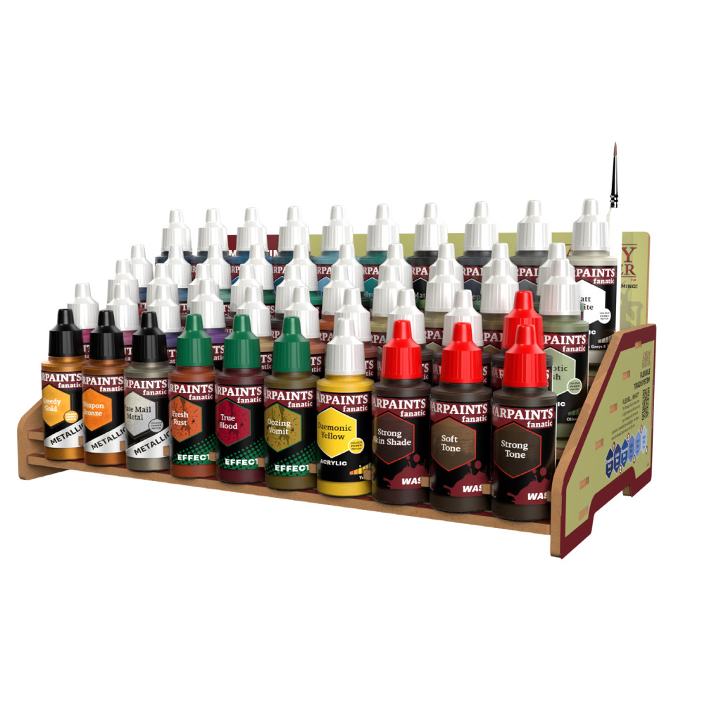 Rangement Peintures HobbyGlory – 52 Pots + 16 Pinceaux + 2 Tiroirs – Compatible Army Painter, Vallejo – En Bois MDF, Fabriqué En France