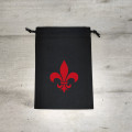 Flat black dice purse with red fleur-de-lis motif 0