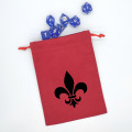 Flat red dice bag with black fleur-de-lis motif 0