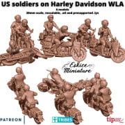 Eskice Miniature – WWII – US soldiers on Harley Davidson WLA - 28mm