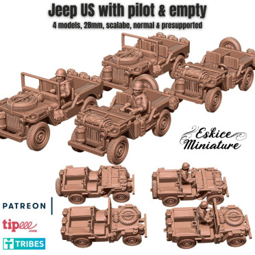 Eskice Miniature – WWII – Jeep US WW2 with pilot - 28mm