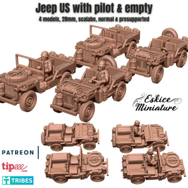 US Jeep with driver and empty - 3D