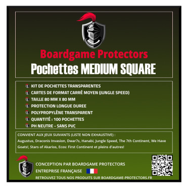 100 Pochettes Medium Square 80x80mm | Boardgame Protectors