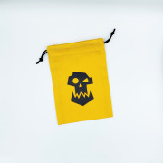 yellow dice bag with black Ork logo