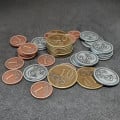 Set of generic metal coins of value 1, 5, 10 for board games 21