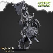 Highlands Miniatures - Steppe Goblins - Mounted Steppe Goblin Khan on wolf